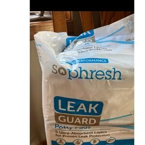 So phresh Potty Pads, holds 3 cups, 5 layer protection, 90+ pads in bag.